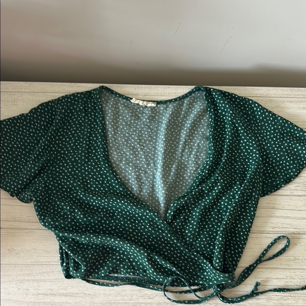 La Hearts Green Floral Wrap Blouse